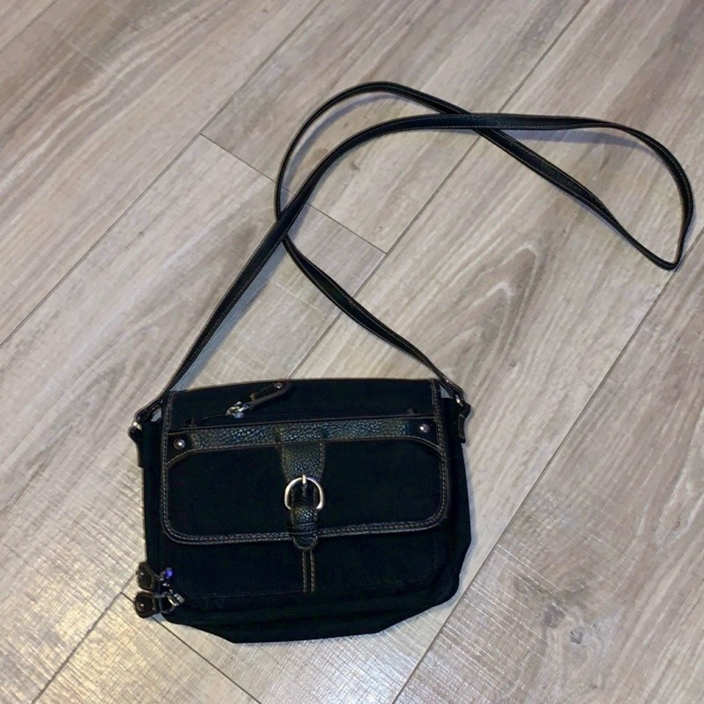 Black handbag multiple compartments pockets crossbody card holder